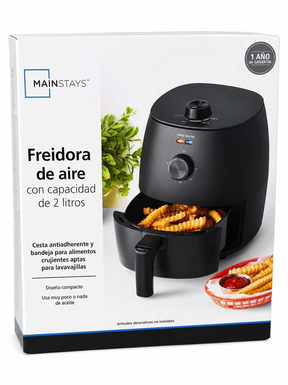NEW Mainstays 2.2 Qt Air Fryer 1150W Black Compact Nonstick Basket